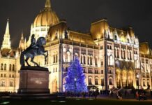 Hungary’s Christmas Tree Stands in Front of the Parliament in Budapest